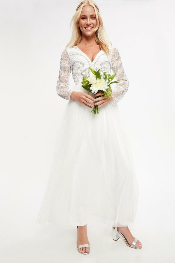 Dorothy Perkins – V Neck White Bridal Embellished Dress Robes de mariée bohèmes DOROTHY PERKINS