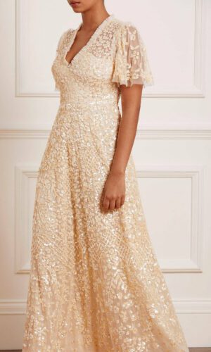 Needle & Thread – Amalie Sequin V-Neck Gown Robes de mariée bohèmes NEEDLE & THREAD