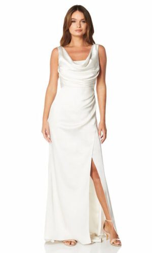 Jarlo London – Madia Cowl Front Maxi Dress with Thigh Split and Train Robes de mariée modernes JARLO