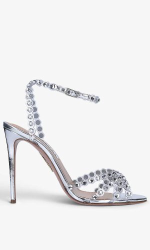 AQUAZZURA – Tequila crystal-embellished leather heeled sandals Chaussures mariage The Wedding Explorer