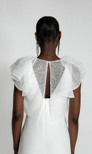 GIN – Top mariage à manches volantes broderie sequins Robes de mariée deux-pièces The Wedding Explorer