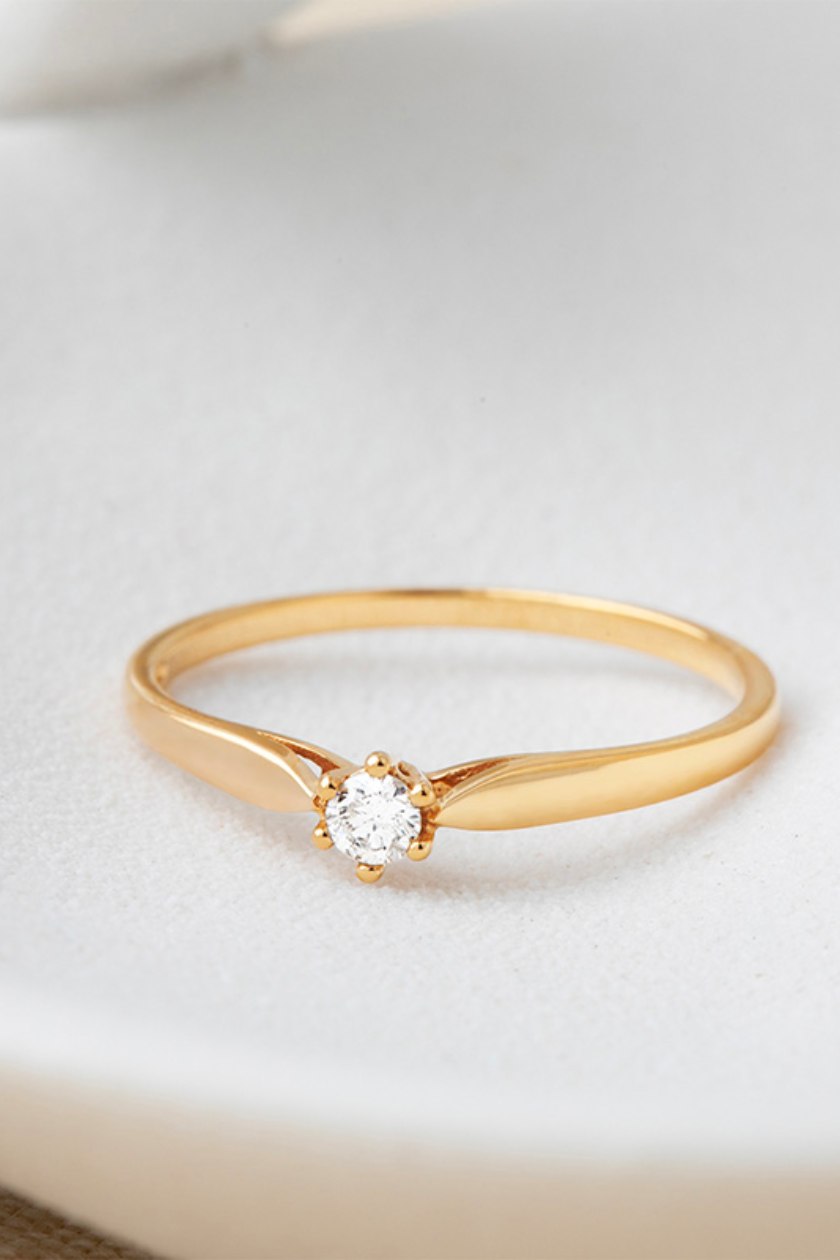 Bague Solitaire Roseau griffes carat or jaune 18 carats