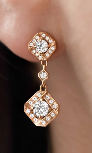Boucles d'oreilles Or rose 750 ‰ Diamant Plissage
