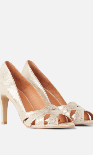 Escarpins ouverts à lanières croisées en cuir velours dalby | Doré Chaussures mariage The Wedding Explorer