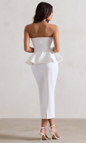 Chicago | Robe mi-longue moulante blanche en bandeau Robes de mariée courtes The Wedding Explorer