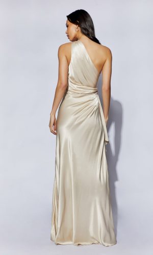 Calliope One Shoulder Maxi Dress – Champagne Tenues Invitées Mariage The Wedding Explorer