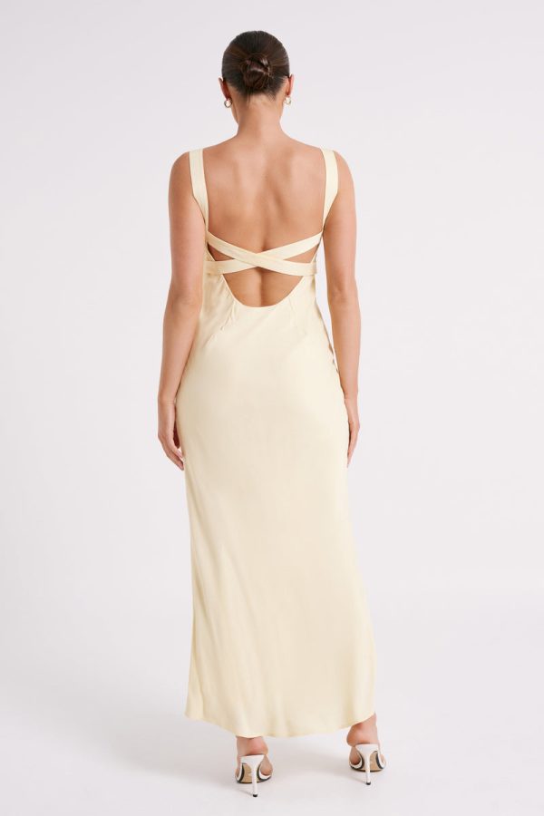 Ensley Satin Maxi Dress - Light Yellow | The Wedding Explorer