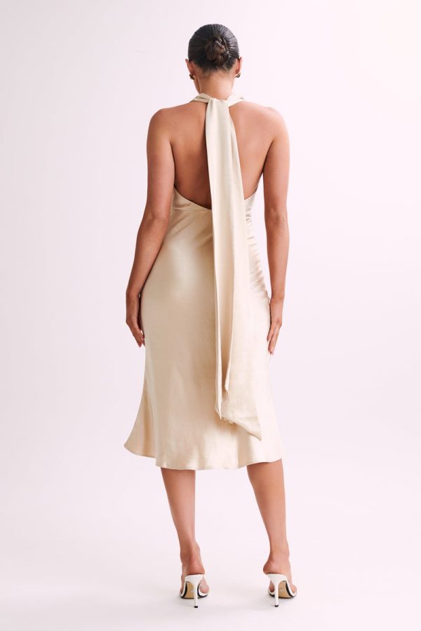 knee length dresses for ladies Silky Satin Midi Gold