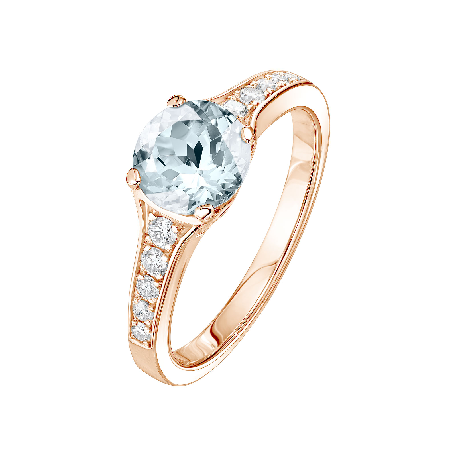 Bague Or rose 750 ‰ Aigue-marine et diamants Victoria The