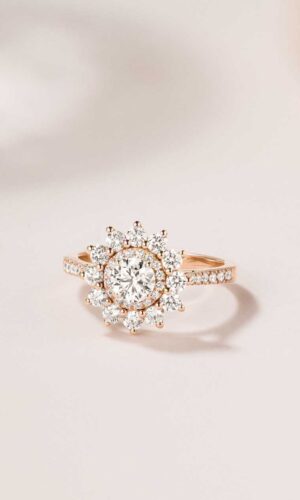 Bague Or rose 750 ‰ Diamant Lefkos 5 mm Pavée