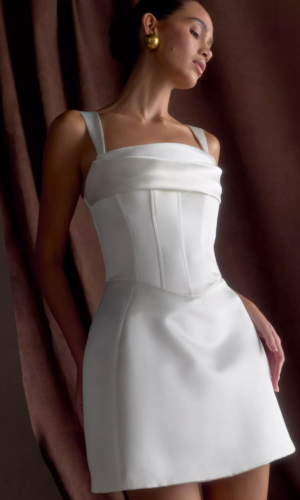 Isabel Satin Corset Mini Dress – White Robes de mariée The Wedding Explorer