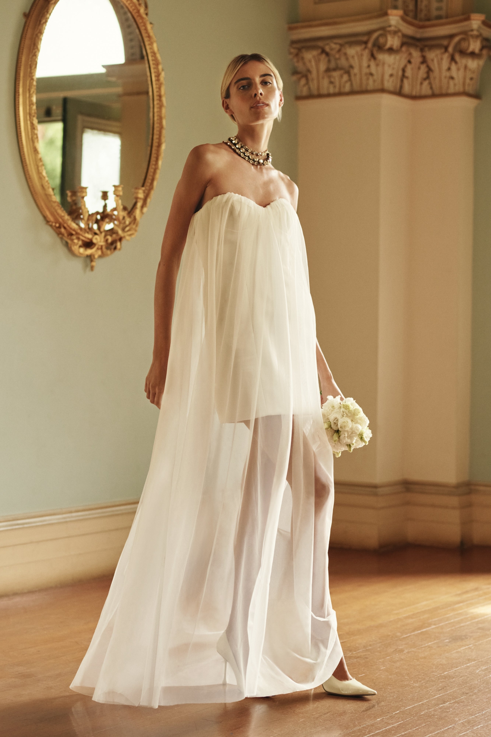 Maxi Dress Robe Avec Gilet Long Bettany Chiffon Strapless Maxi