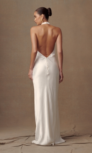 Esther Iridescent Satin Cowl Maxi Dress – Ivory Robes de mariée The Wedding Explorer