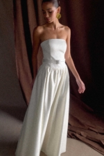 Florence Strapless Belted Maxi Dress – White Robes de mariée The Wedding Explorer
