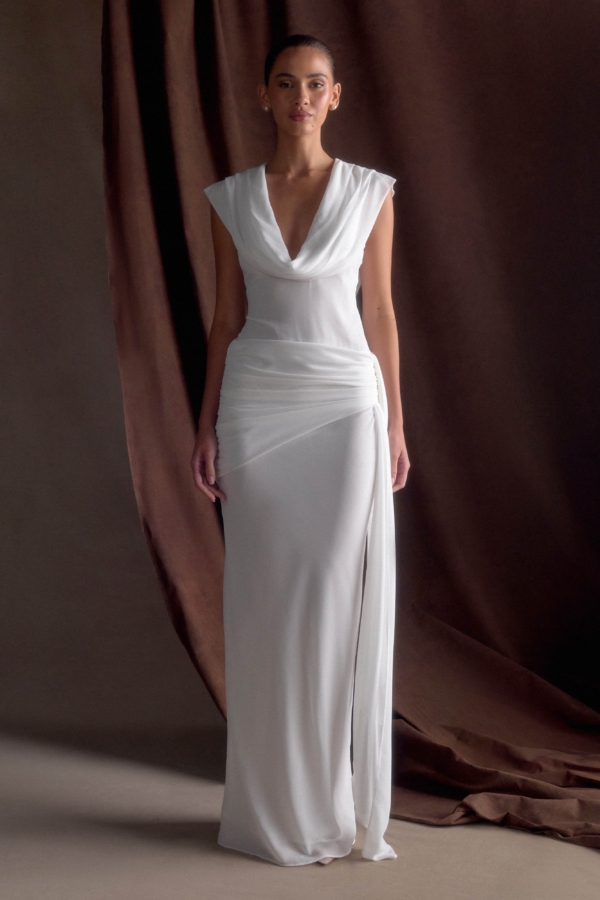 white christmas dresses Veda Strappy Back Ruffle Chiffon Maxi Dress White– Selfie Leslie main image 0