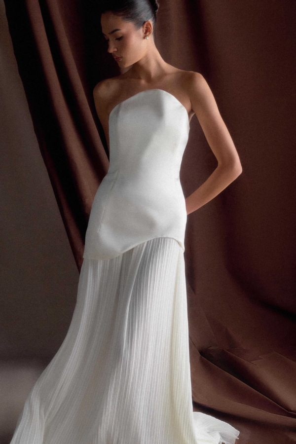 Juno Strapless Pleated Maxi Gown - White | The Wedding Explorer