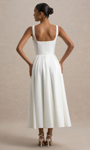 Parina – Robe mi-longue blanche à bretelles et ourlet volumineux Robes de mariée courtes The Wedding Explorer