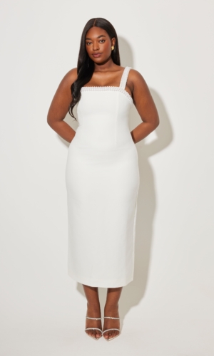 Pearl Trim Midi Dress Robes de mariée courtes The Wedding Explorer