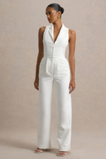 Trixie – Combinaison blanche tailleur à col plongeant Combinaisons mariage The Wedding Explorer