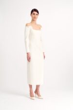 Birch Bridal Dress In Ivory Textured Cloque Robes de mariée courtes The Wedding Explorer