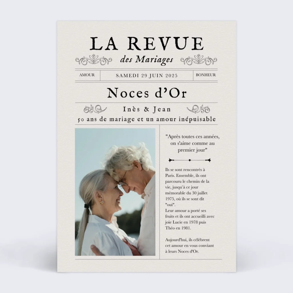 Journal invitation anniversaire mariage 